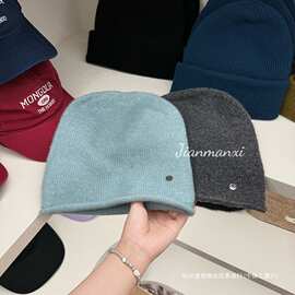 字母B羊毛混纺堆堆帽子女秋冬新款韩版韩国保暖冬季毛线帽批发