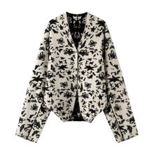 现货2025秋季新款明星同款甜酷辣妹风奶牛色提花落肩长袖针织开衫