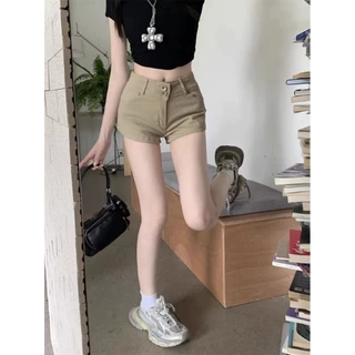 小个子美式复古卡其色牛仔超短裤女2026夏季辣妹风紧身显瘦热裤子