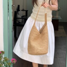 现货供应~拉菲草单肩水桶草包编织包女大容量实用洋气百搭