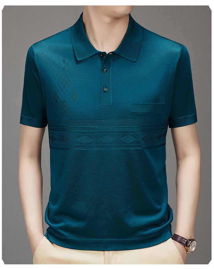 Verano nuevo estilo suéter de color sólido suelta camisa de papá de mediana edad delgada manga corta casual hombres solapa camiseta polo