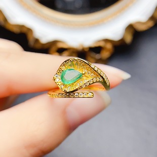 New natural emerald ring S925 silver inlay main 4*6mm Joker net red explosions women's jewelry wholesale