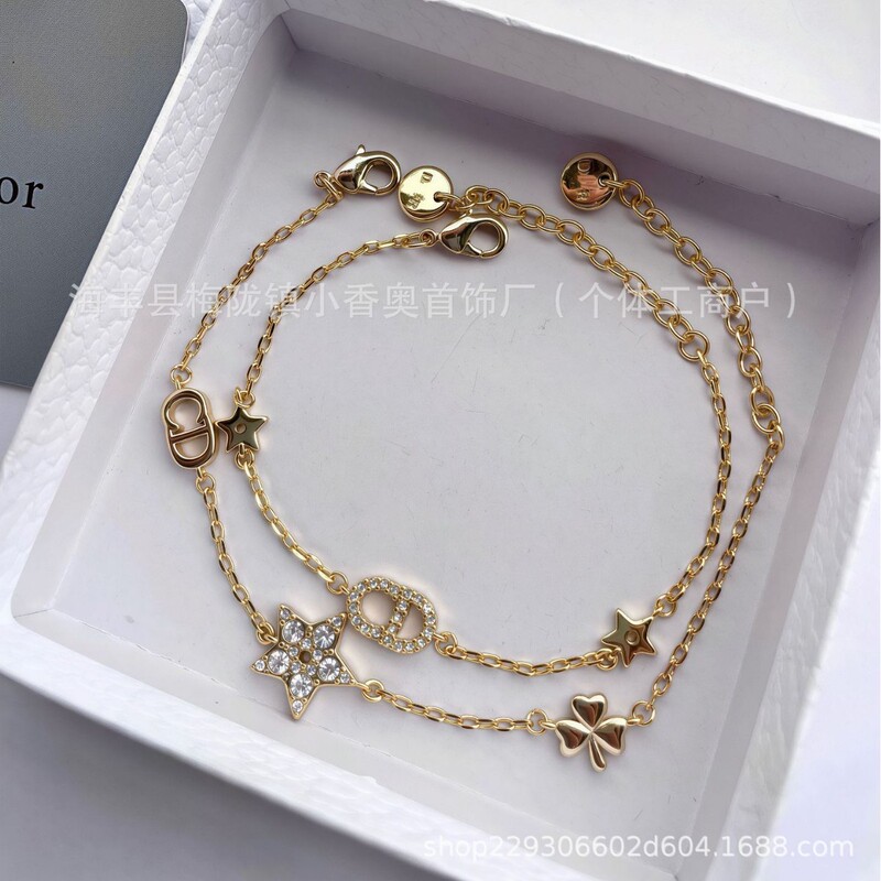 DiJia CD Letter Double-Layer Star Clover Bracelet for Women, Fashionable and Sweet Design, Star Jewelry Wholesale for Layered Wear DiJia CD Letter Double-Layer Star Clover Bracelet for Women, Fashionable and Sweet Design, Star Jewelry Wholesale for Layered Wear