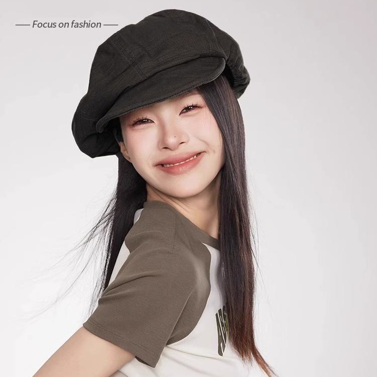 (2개) 면화와 리넨 통기성 뉴스 보이 모자 여성의 봄과 여름 화가의 모자 베레 영국 복고풍 대형 얼굴-작은 구름 모자를 보여주는