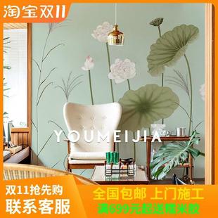 Modern New Chinese Lotus wallpaper living room sofa background wall mural bedroom dining room seamless wallpaper Wall cloth