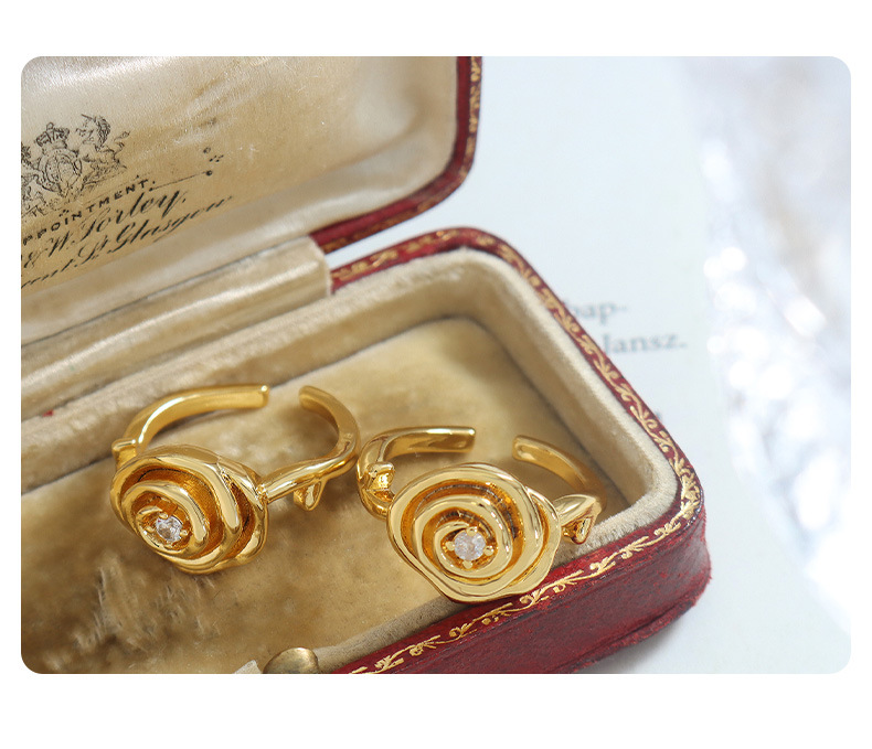 French Style Flower Copper Open Ring Zircon Copper Rings