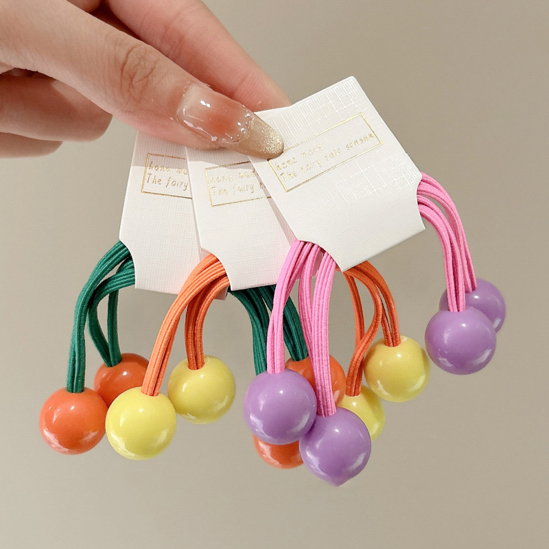 Cuerdas de cabeza de niños color caramelo doble anillo de cabello de cola de caballo larga cuerda de cabello bola de color tocado de cabello de niña