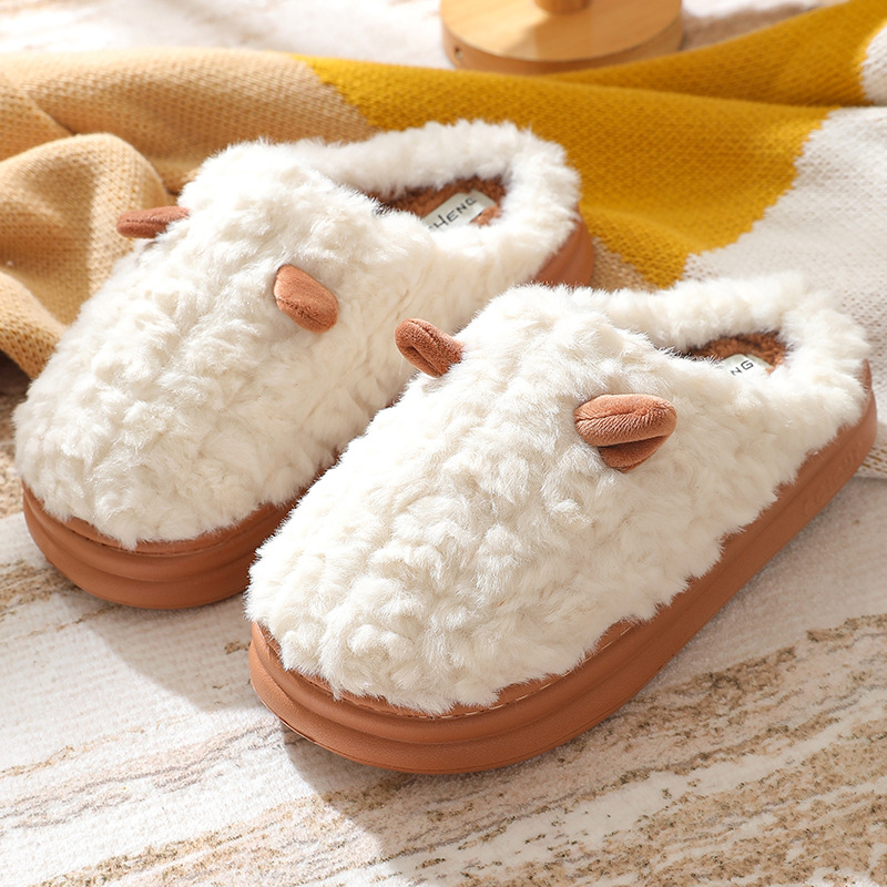 Nuevas zapatillas de algodón de dibujos animados para mujer, casa de otoño e invierno Baotou parejas hogar cálido antideslizante zapatillas de felpa de algodón para hombres