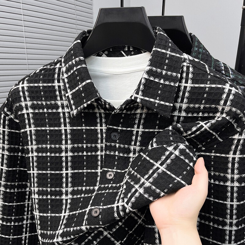 Plaid jacket for men, spring and autumn, high-end trendy brand shirt, French style, stylish couple's casual baseball jacket Plaid jacket for men, spring and autumn, high-end trendy brand shirt, French style, stylish couple's casual baseball jacket