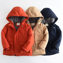 2025冬季新款欧美风男童大口袋加绒加厚连帽棉衣棉服23615