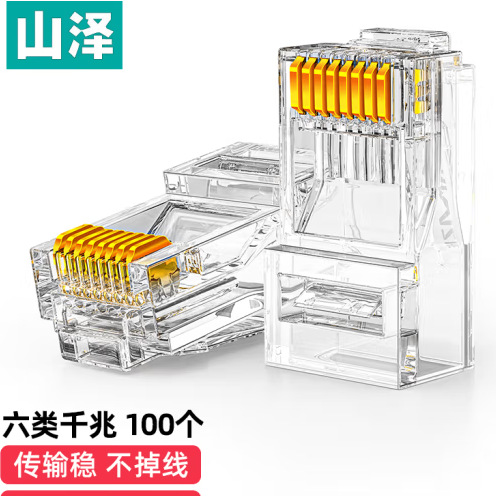 Shanze seis Gigabit RJ45 cabeza de cristal CAT6 8P8C red chapado en oro 100 SG-6100