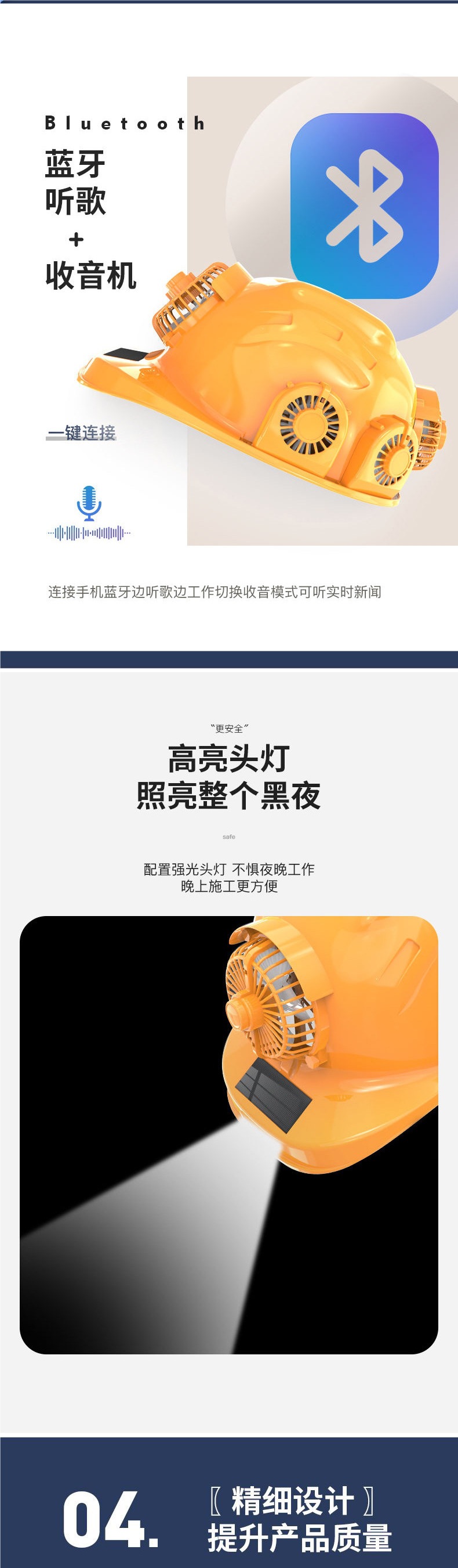 Solar-powered safety helmet with fan, built-in air conditioning and cooling, sun protection, rechargeable, cooling, for men