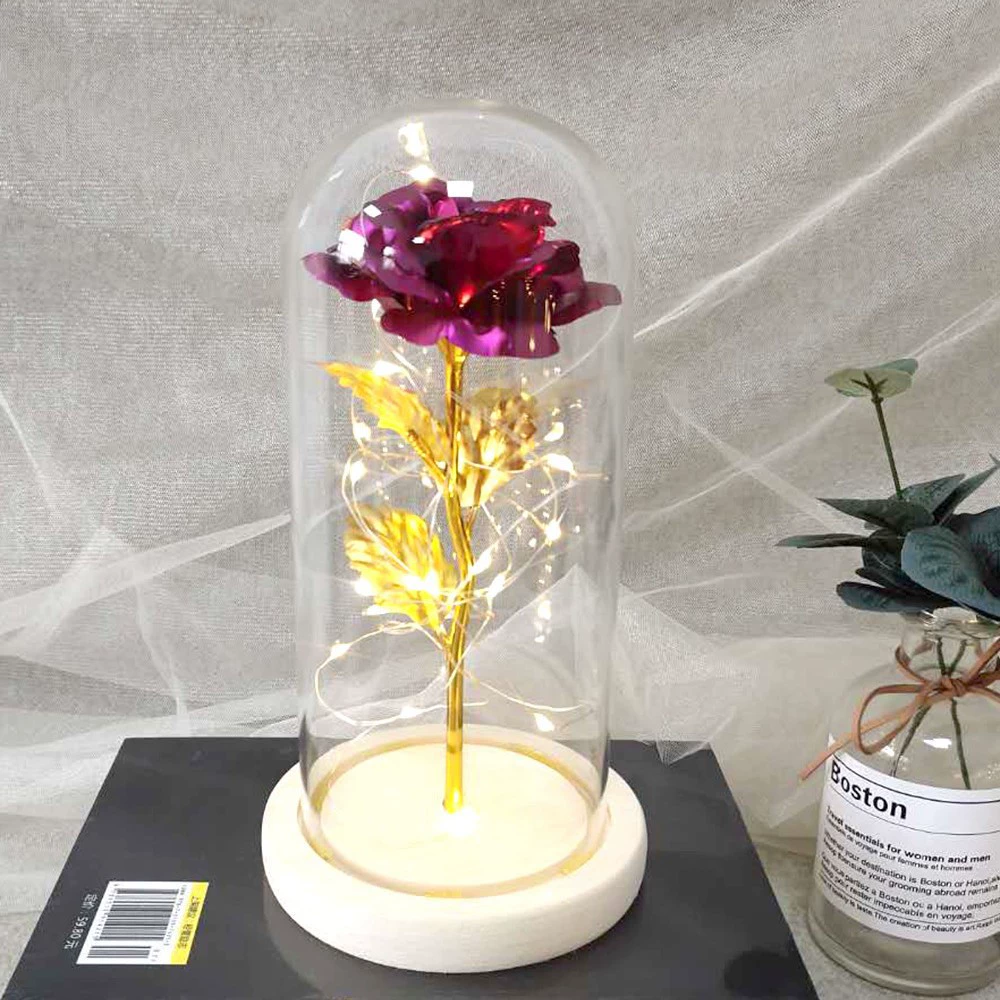 Стеклянная подарочная коробка-купол с LED-розой, ручная декоративная лампа-ларцер для Дня Святого Валентина и Дня матери