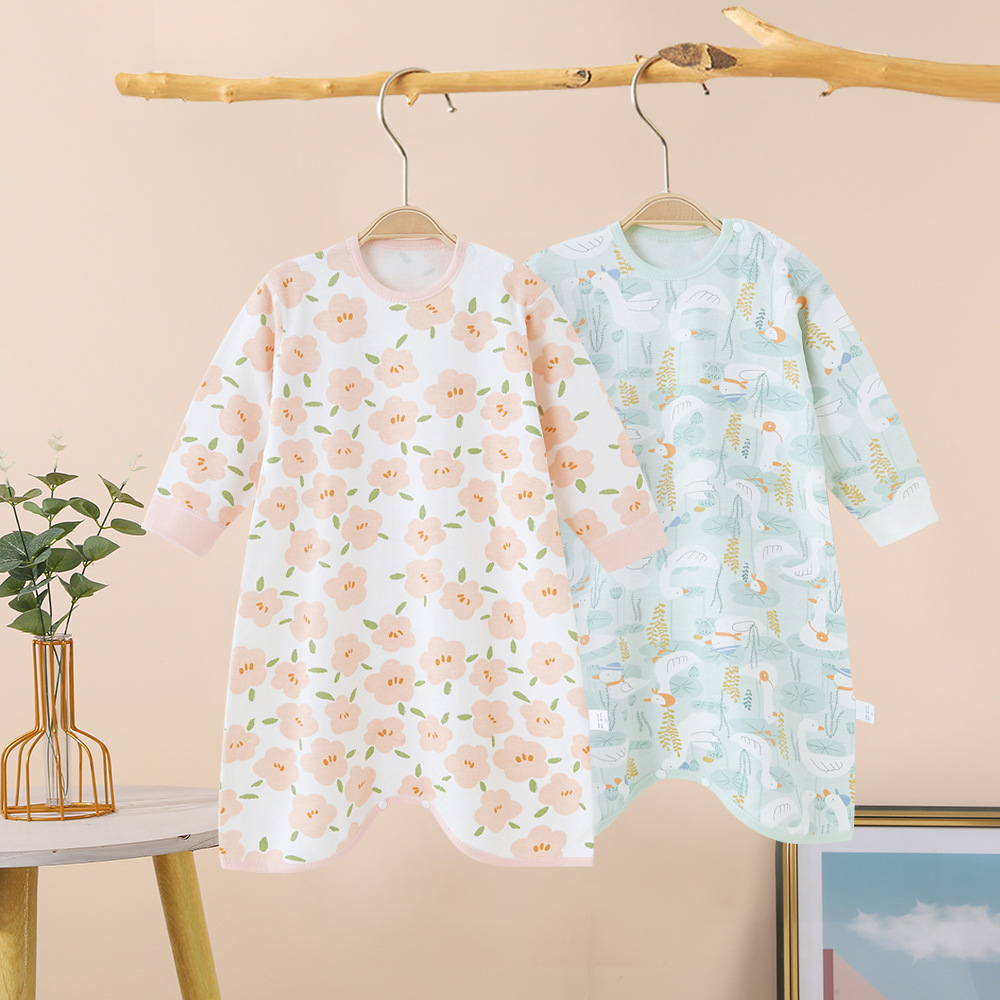 잠옷 킥 방지  소녀 잠옷 봄과 가을 긴 소매 잠옷 어린이 집 옷 올인원 면 올인원