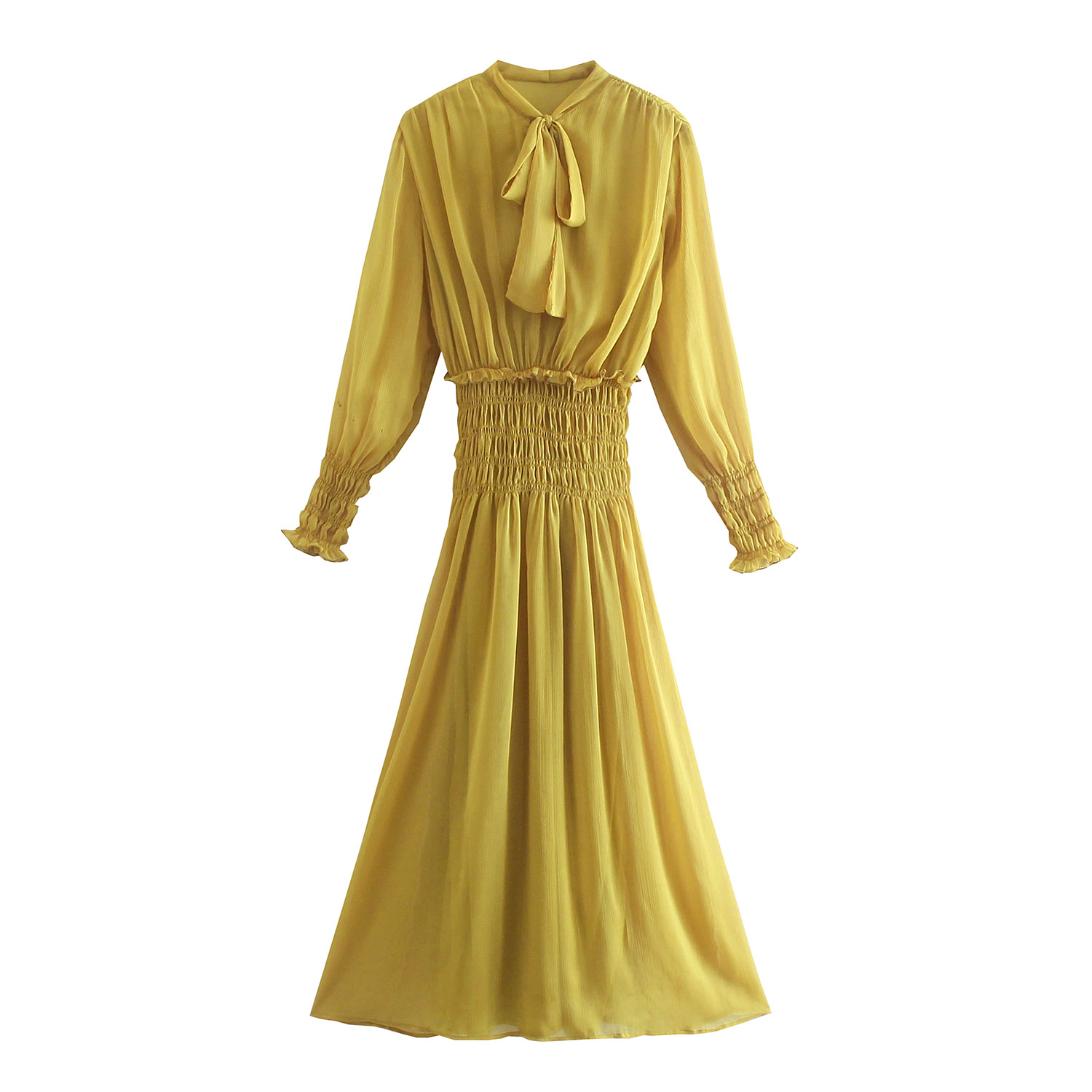 Yellow Bow-Knot Decorated Elastic Casual Dress NSXFL105249