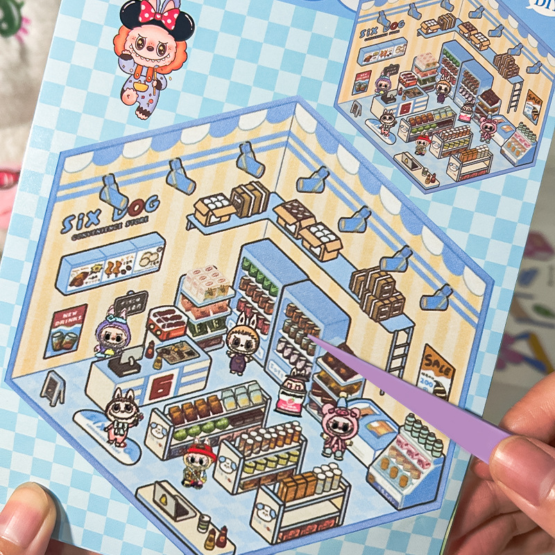 Nuevo no no 3D estereoscopio paisajismo pegatinas colección de pegatinas creativas dibujos animados lindos cortes de película miniatura pegatinas de escena