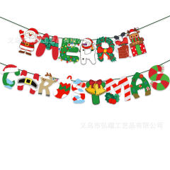 国境を越えたクリスマスのテーマパーティーは旗を引いてサンタクロースの漫画の装飾の横断幕のクリスマスの旗のアルファベットの装飾を引っ張ります。