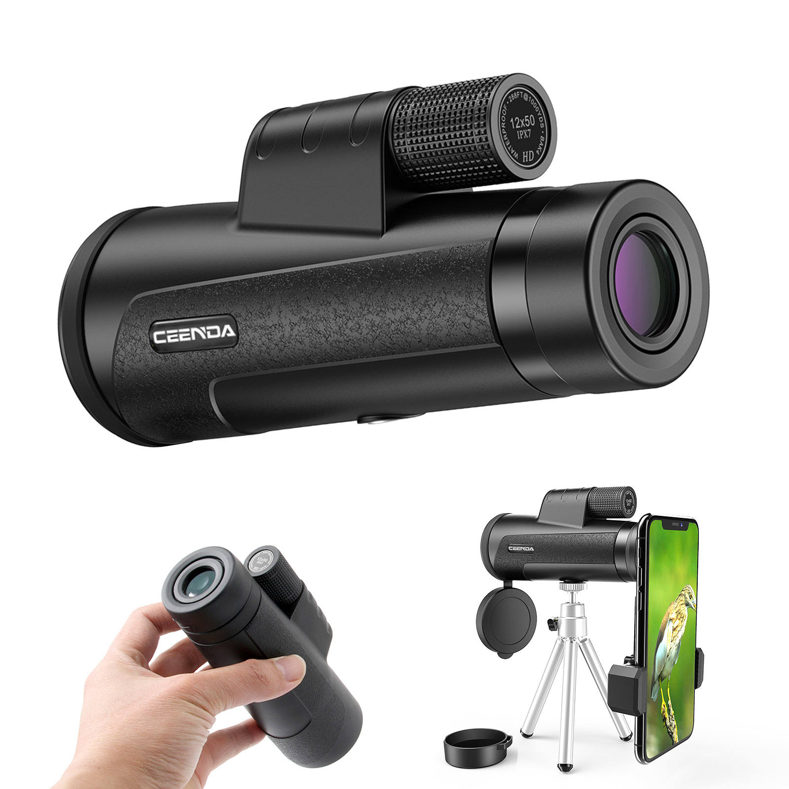 工厂批发高清防水单筒望远镜12X50非红外微光夜视拍照观演观鸟wyj