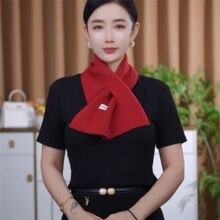 懒人交叉围巾2025新款羊毛混纺针织小围巾女秋冬护颈保暖毛线围脖