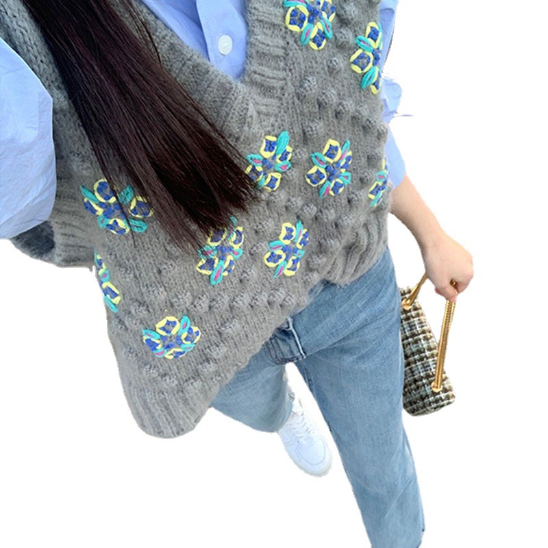Chaleco de punto gris de las mujeres de primavera overwear estilo coreano flojo retro sin mangas giro suéter chaleco superior image 7