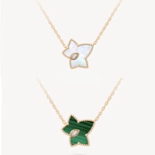 铜+钛钢链条 高品质汤唯孙怡同款三叶草常青藤枫叶项链绿松石贝母
