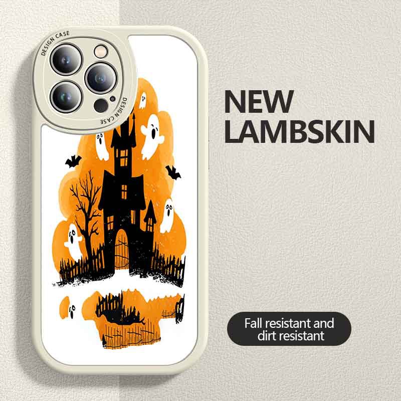 Halloween Party Gift Giving Cute Ghost Haunted Haunted House Popular Pattern Suitable for Apple Lambskin Phone Case