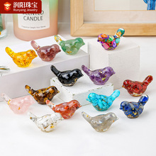 天然水晶碎石滴胶小鸟水晶工艺品微景观家居车载装饰礼品摆件批发