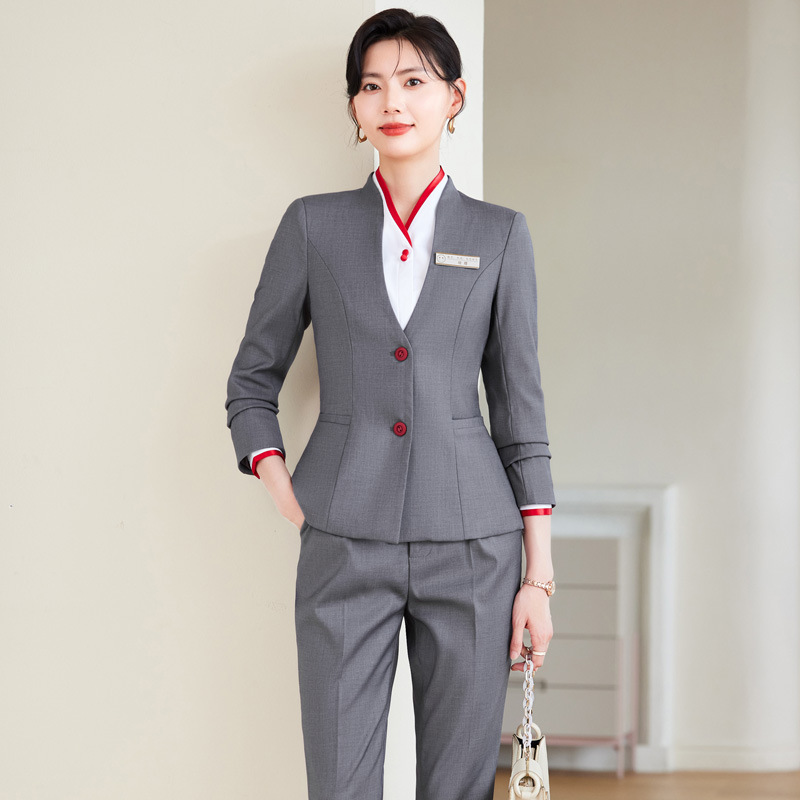 전문 여성 세트 세트 봄과 가을 새로운 호텔 매니저 리셉션 뷰티 살롱 작업 옷 스튜어디스 유니폼
