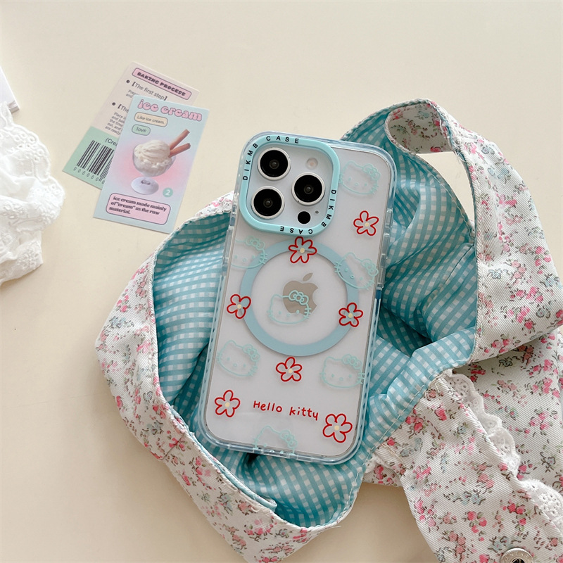 Estilo ins líneas simples y lindas KT cat adecuado para Apple 16ProMax funda para teléfono móvil 15Pro magnético 14/13 hembra