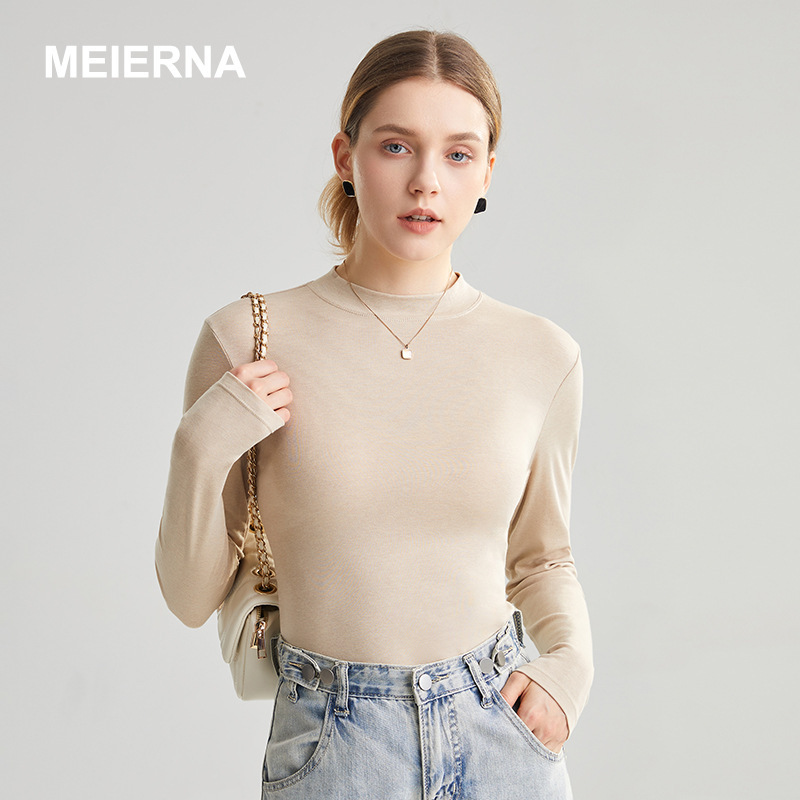 Inner Layer: Half-Turtleneck Long-Sleeved Wool Modal Base Layer Shirt, Slim-Fit Top, Casual Merino Wool Base Layer Shirt