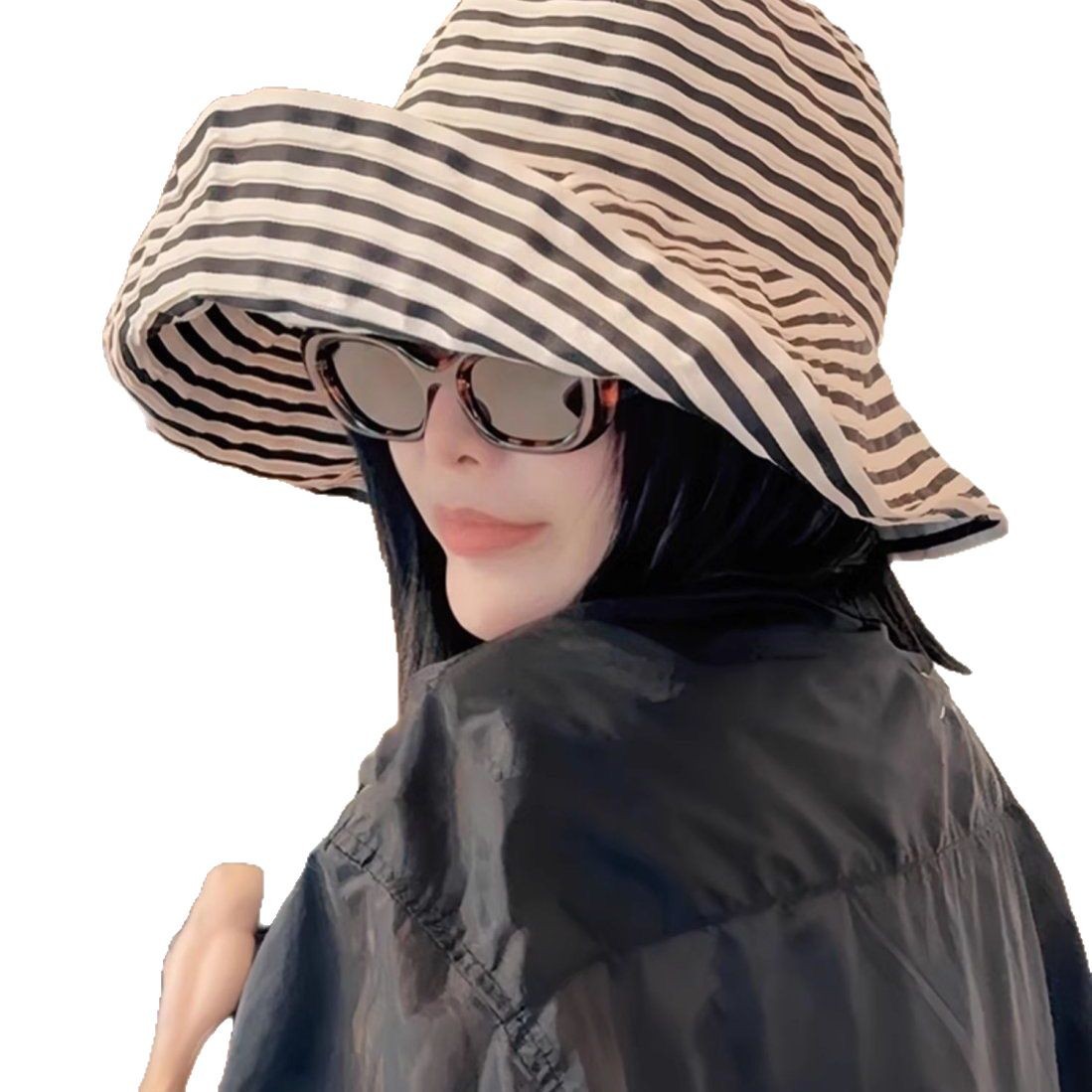 Verano moda al aire libre versátil sombrero plegable rayas gorra pescador gorra de gran brilla sombrero protector solar UV