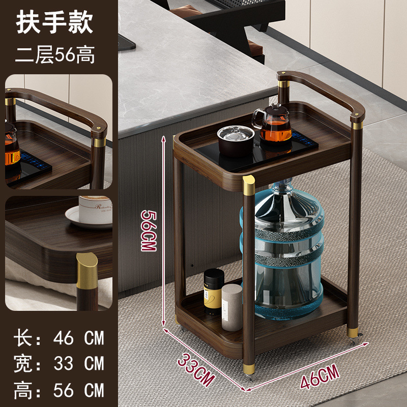 Mesa de té móvil, carrito móvil, mesa de té cuadrada ovalada redonda multicapa, varios lados de bambú, nuevo estilo chino