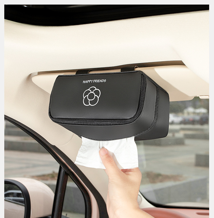 Creative Car Tissue Box INS Camellia Simple Leather Car Interior