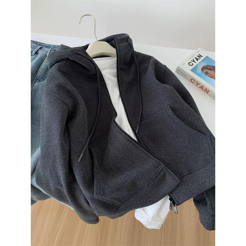 Outlet~ Clearance Sale Autumn/Winter Extra Thick Zipper Hoodie for Women, Loose Casual Versatile Hooded Jacket Trend