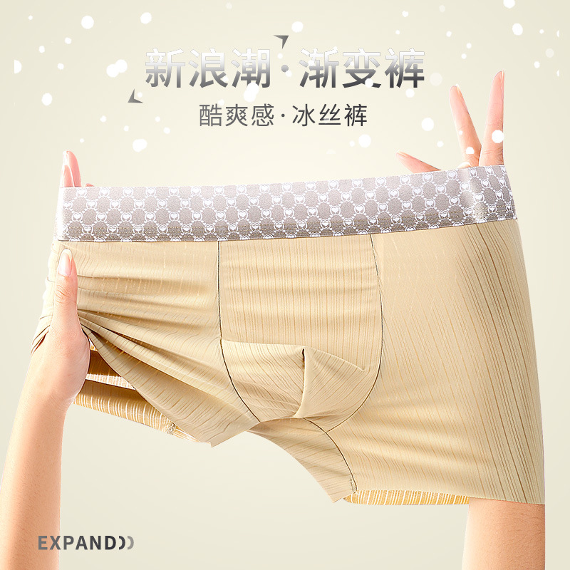 Ropa interior de seda de hielo para hombres, pantalones cortos de cuatro esquinas antibacterianos transpirables de malla, cabeza para niños, pantalones bóxer sin costuras de verano para hombres