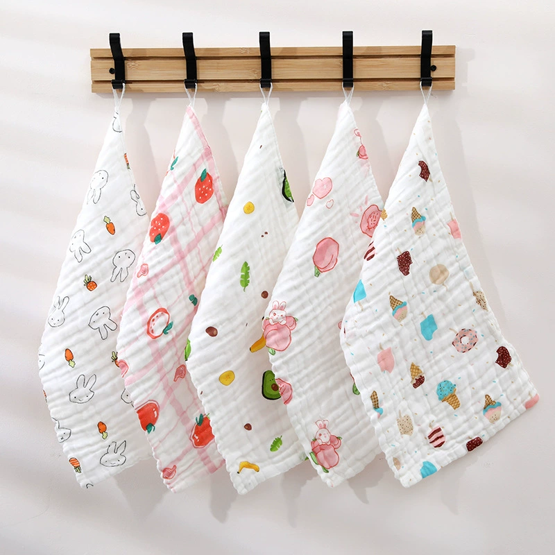 Cotton scarf, children's thin rectangular cartoon eating bib for baby