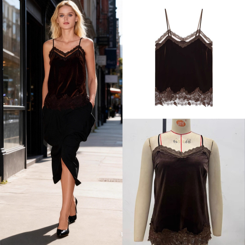 Za Export Cross-Border Spot Wholesale European and American Style Women's Summer Fashion Trendy Lace Velvet Intimates Tops