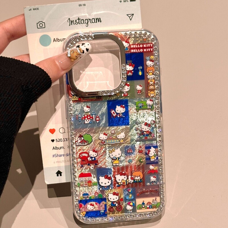 かわいいデザートカラフルな正方形 KT 猫イラスト 16pro Apple 16ProMax 携帯電話ケース iPhone16 に適しています|undefined