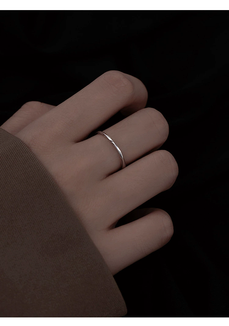 Ring 925 Silver, Water Wave Design, Minimal Thin Band for Index Finger