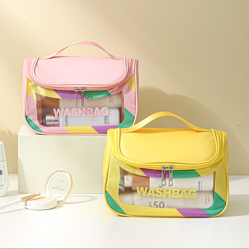 New makeup storage bag multi-functional travel outdoor cosmetic bag PU frosted visible colorful waterproof toiletry bag
