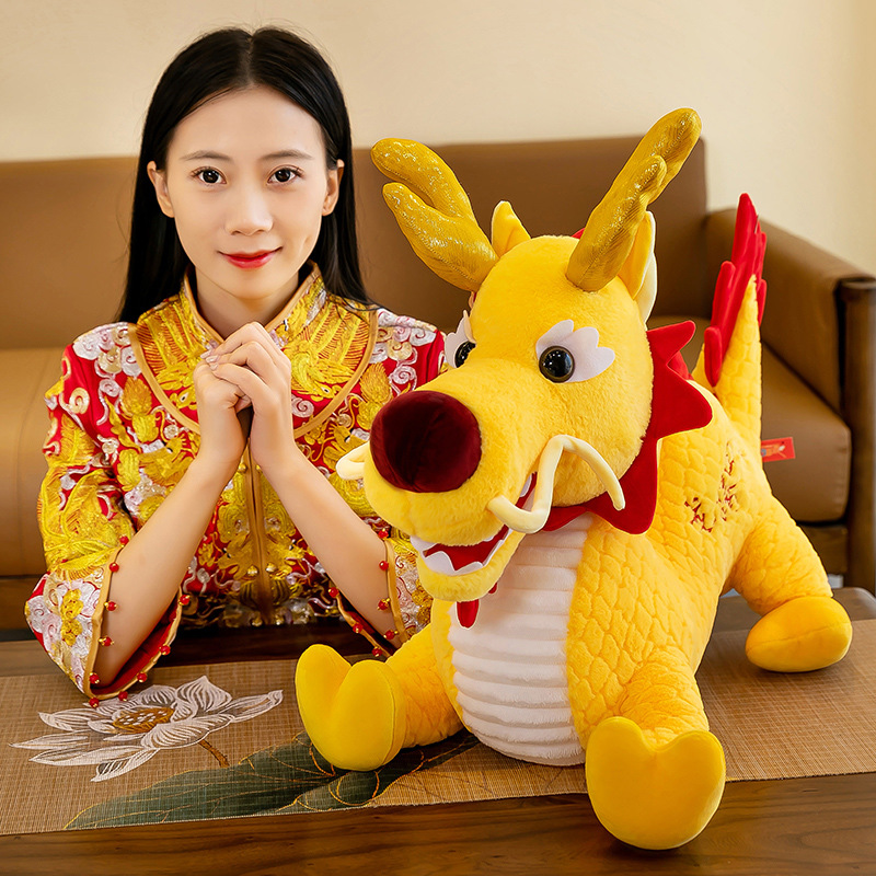 2024 dragón año mascota dragón chino satén muñeca Año Nuevo ragdoll Reunión Anual festivo pequeño juguete de peluche