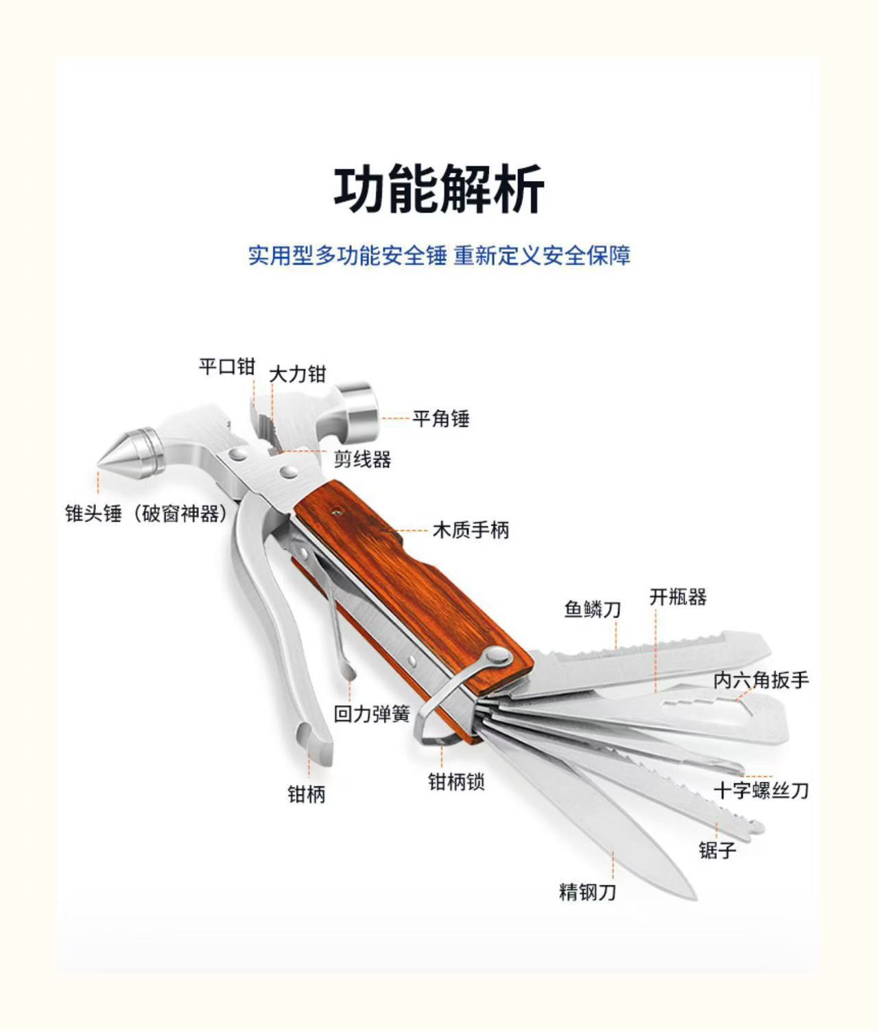 Car-mounted safety hammer, multifunctional window-breaking tool, car window glass breaker, emergency escape hammer