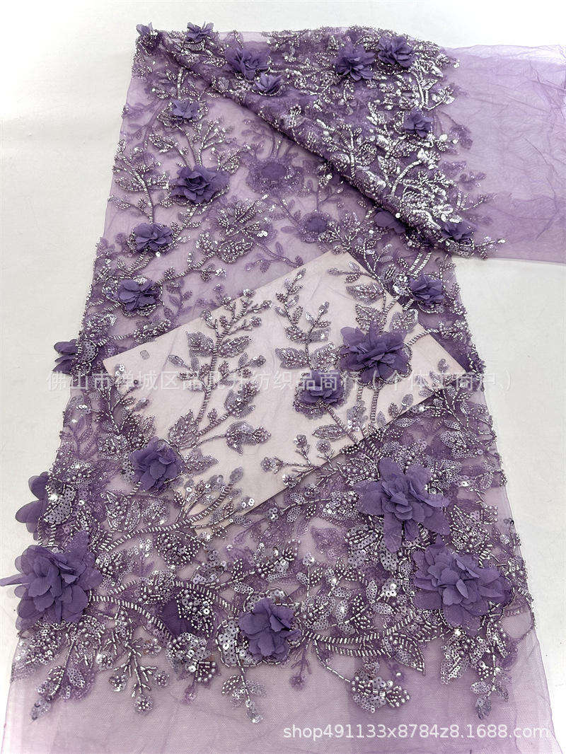 Nuevo estereoscópico manual decal tejido bordado sequilla perlas tejido bordado vestido de boda de moda tela de moda