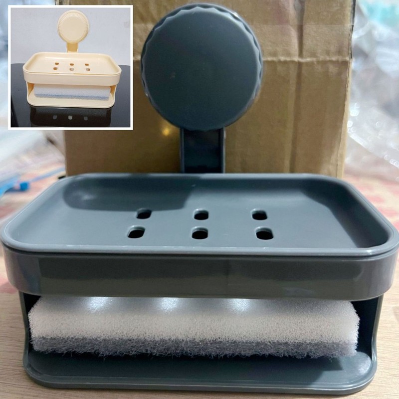 パンチングなしの新しい壁掛け吸盤ソープボックス、二層バスルームウォールシェルフ、ハイエンドソープボックス|undefined