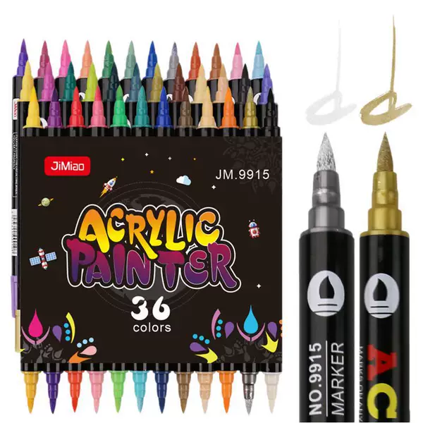 Cross-Border Dual-Head Dual-Color Acrylic Markers, Non-Bleedable and Stackable, Student Drawing Pens, Water-Based Soft-Tip Acrylic Pens