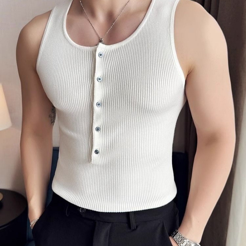 New Style Men's Vest 2025 Summer Trendy Handsome High-End American Sleeveless Knitted T-Shirt Men's Style