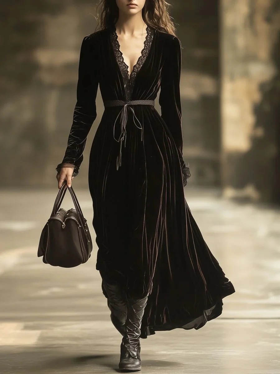 2025 European and American Clothing French Retro Sexy Suspender Nightgown Women's Autumn and Winter Gold Velvet Home Wear Dress