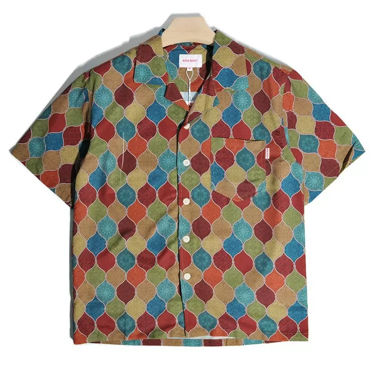 古着古巴领男士衬衫男女宽松港味美式复古情侣泰国港风短袖衬衣