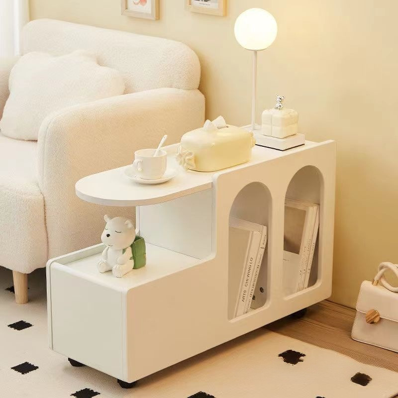 Small Apartment Sofa Simple Coffee Table Living Room Home Side Cabinet Trendy Mobile Trolley Creative Cream Side Small Side