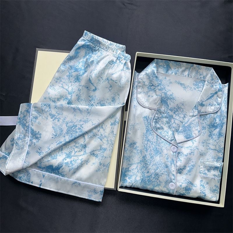 W 잉크 그림 블루 더블 짧은